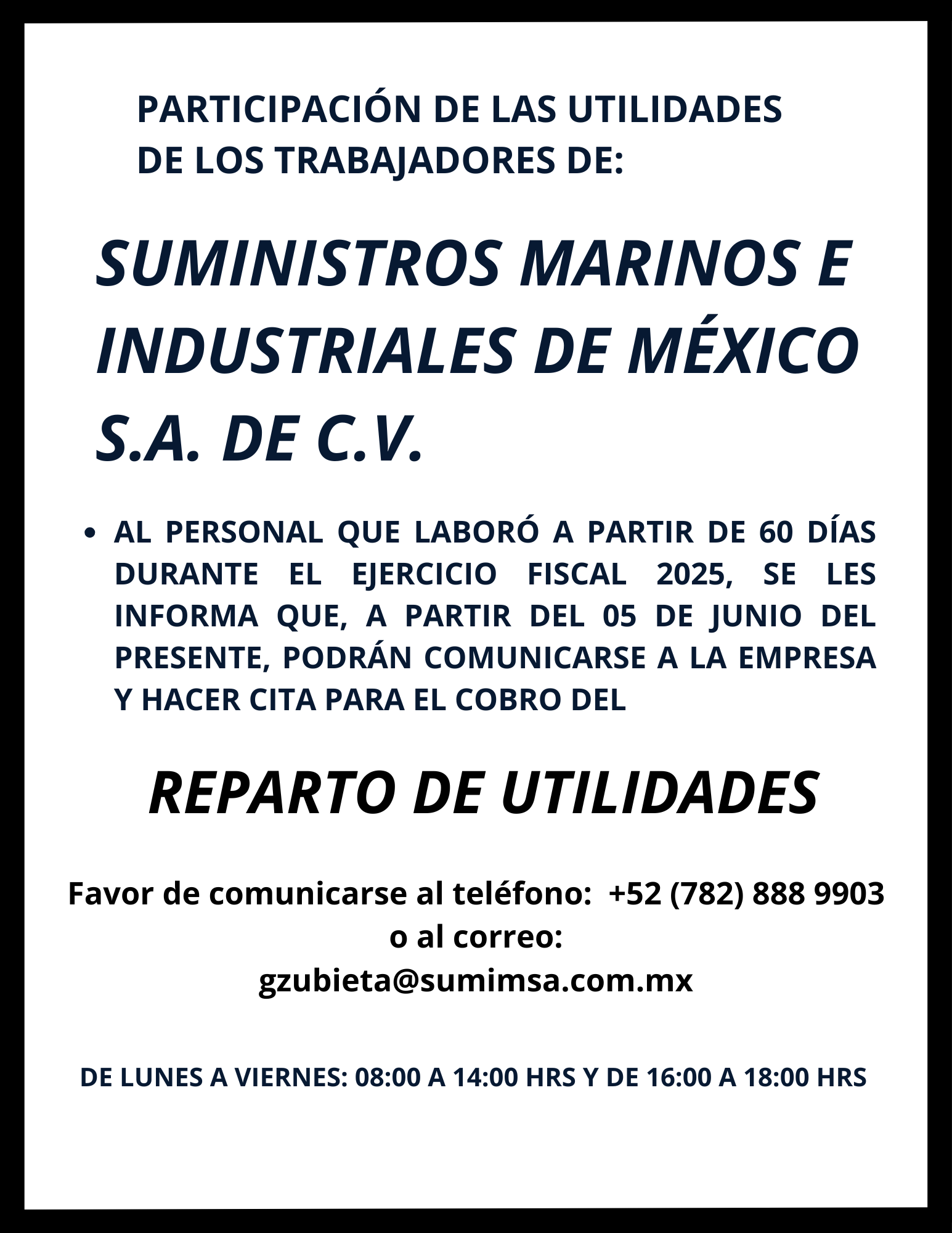 Reparto de Utilidades suministros marins e industriales de mexico